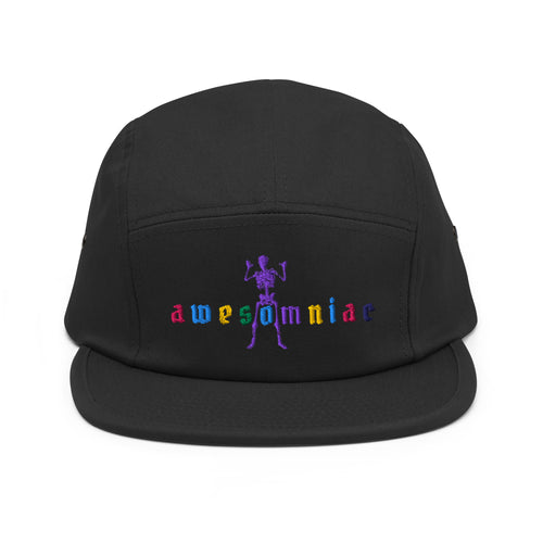 AWESOMNIAC five panel cap by Robin Gnarly — black, front