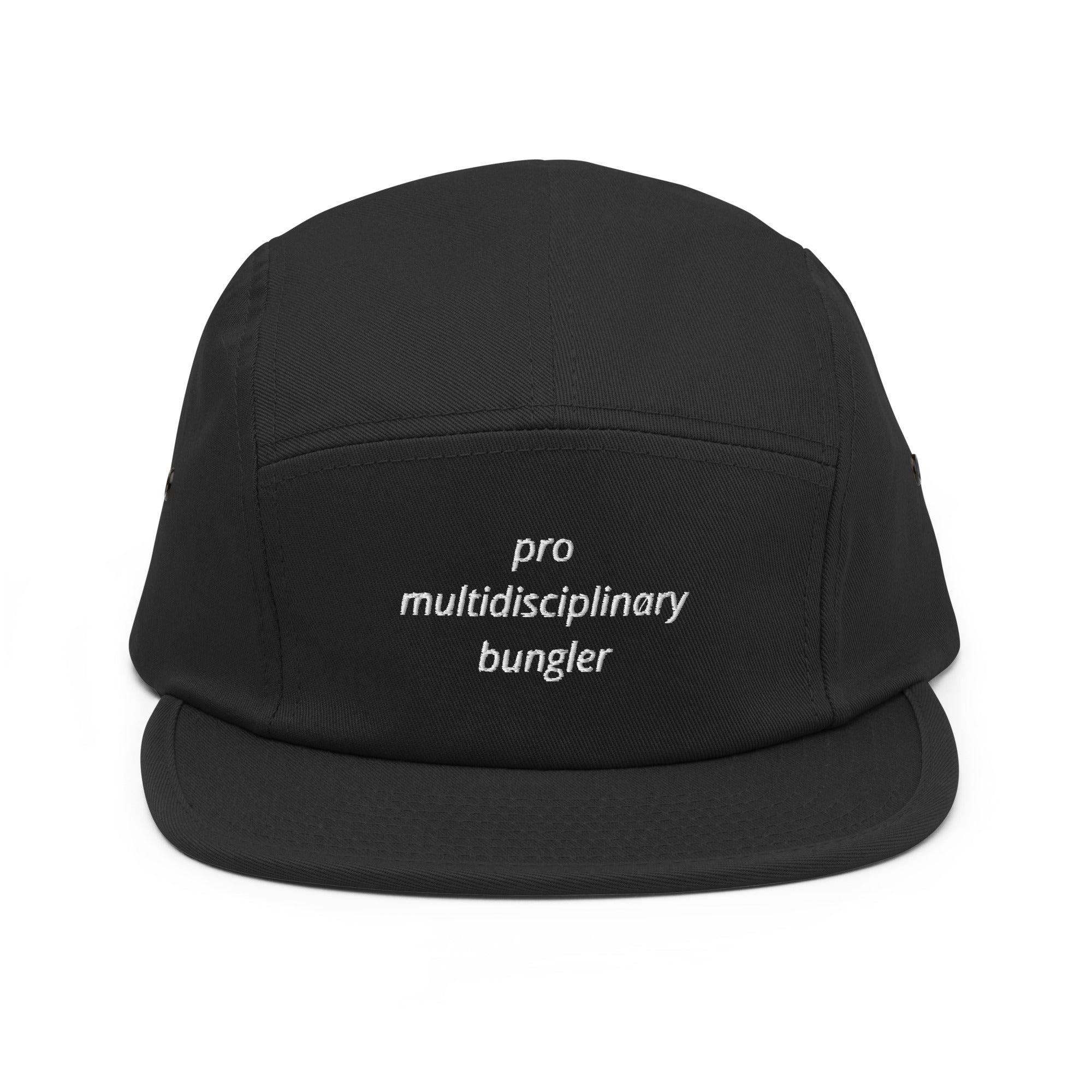Pro Multidisciplinary Bungler five panel cap by Robin Gnarly — black, front