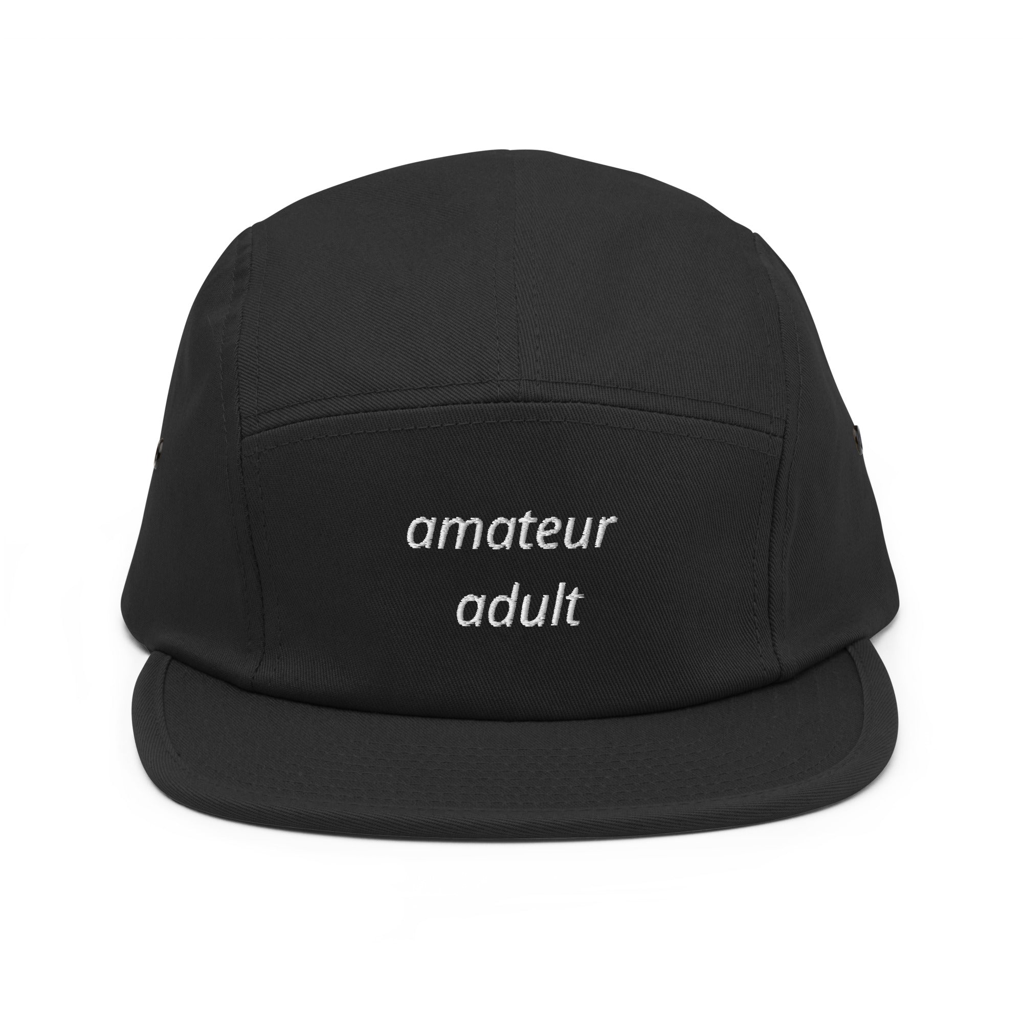 Amateur Adult five panel cap by Robin Gnarly — black, front