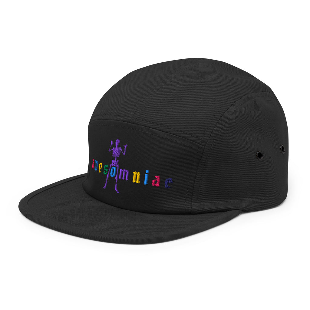 AWESOMNIAC five panel cap by Robin Gnarly — black, left side