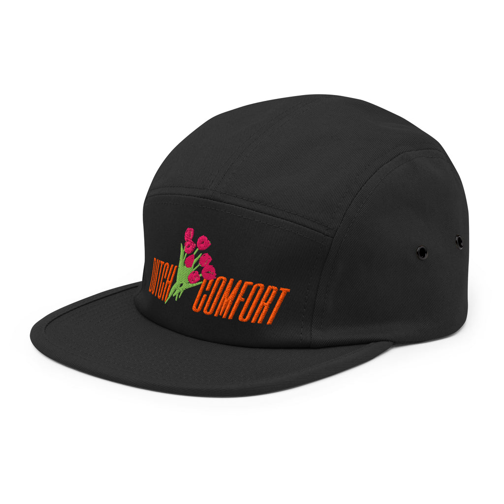 Dutch Comfort five panel cap by Robin Gnarly — black, left side