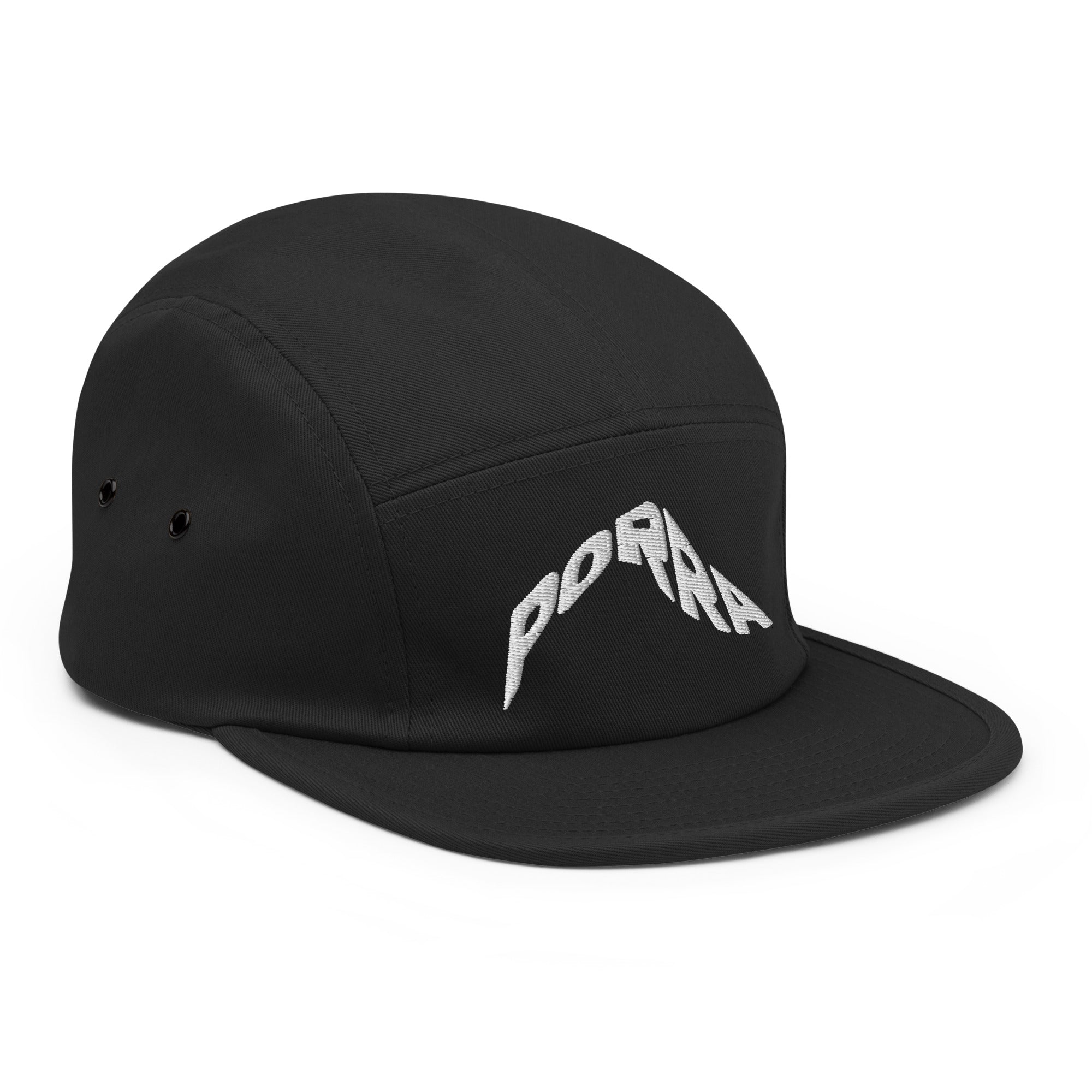 Porra Papi five panel cap by Robin Gnarly — black, side