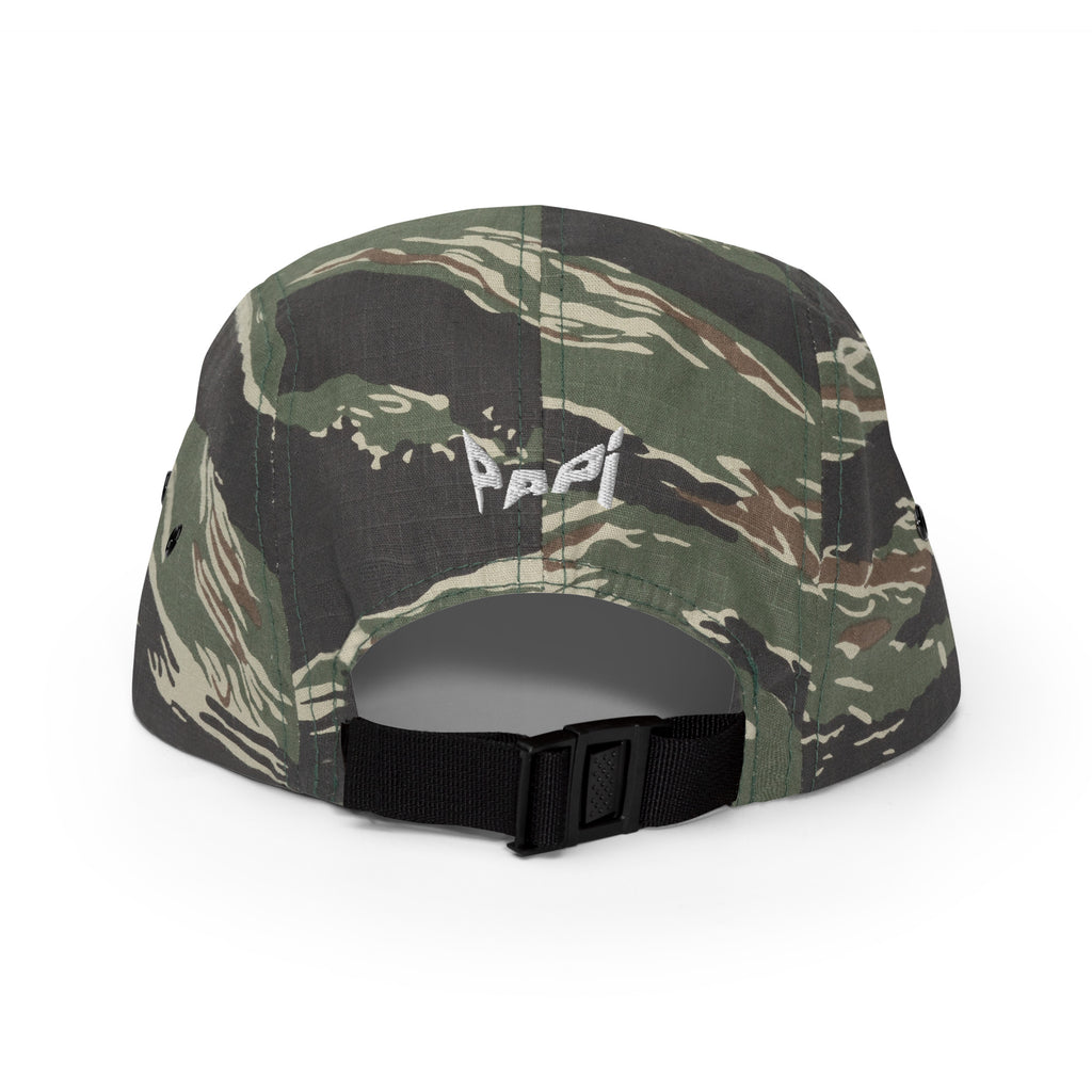 Porra Papi five panel cap by Robin Gnarly — green tiger camo, back