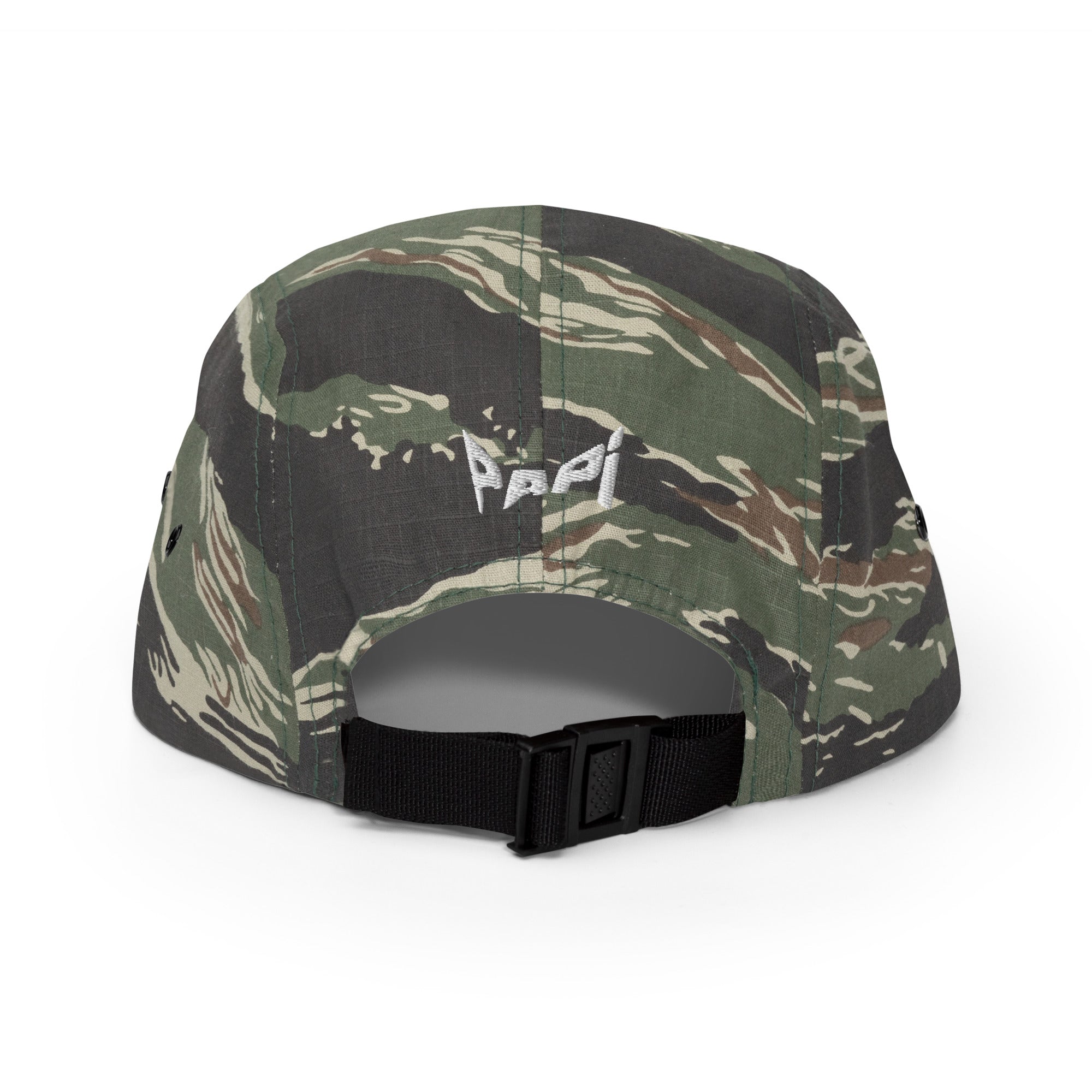Porra Papi five panel cap by Robin Gnarly — green tiger camo, back
