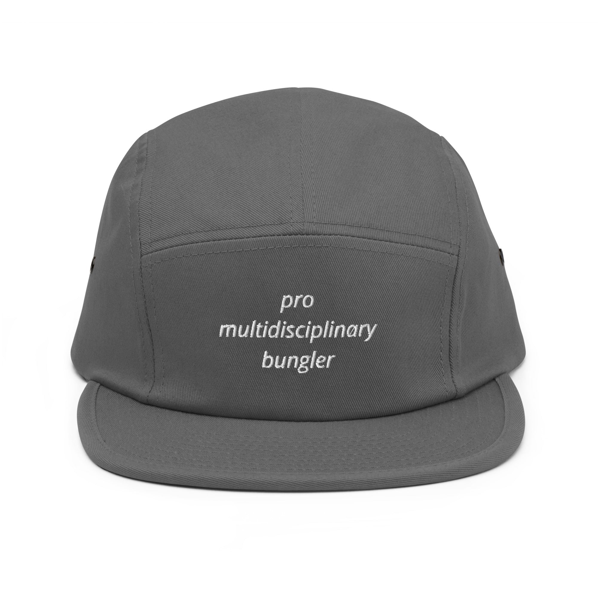 Pro Multidisciplinary Bungler five panel cap by Robin Gnarly — grey, front