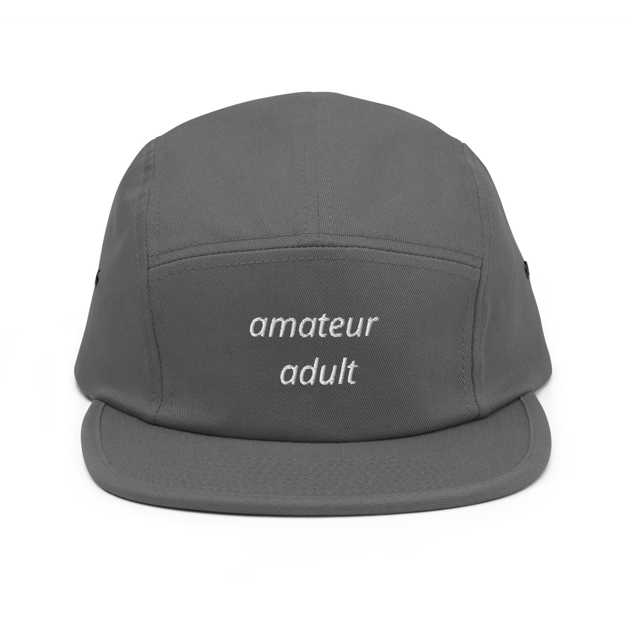 Amateur Adult five panel cap by Robin Gnarly — grey, front
