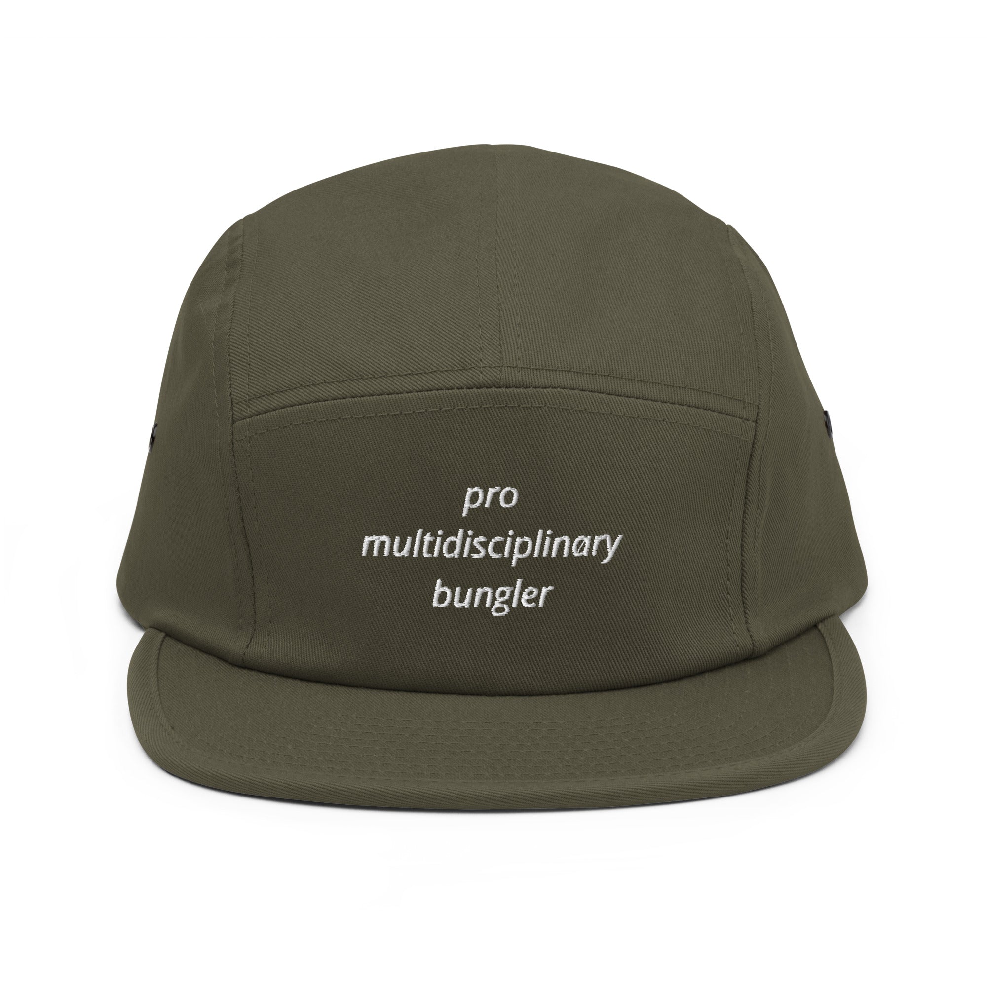 Pro Multidisciplinary Bungler five panel cap by Robin Gnarly — olive, front