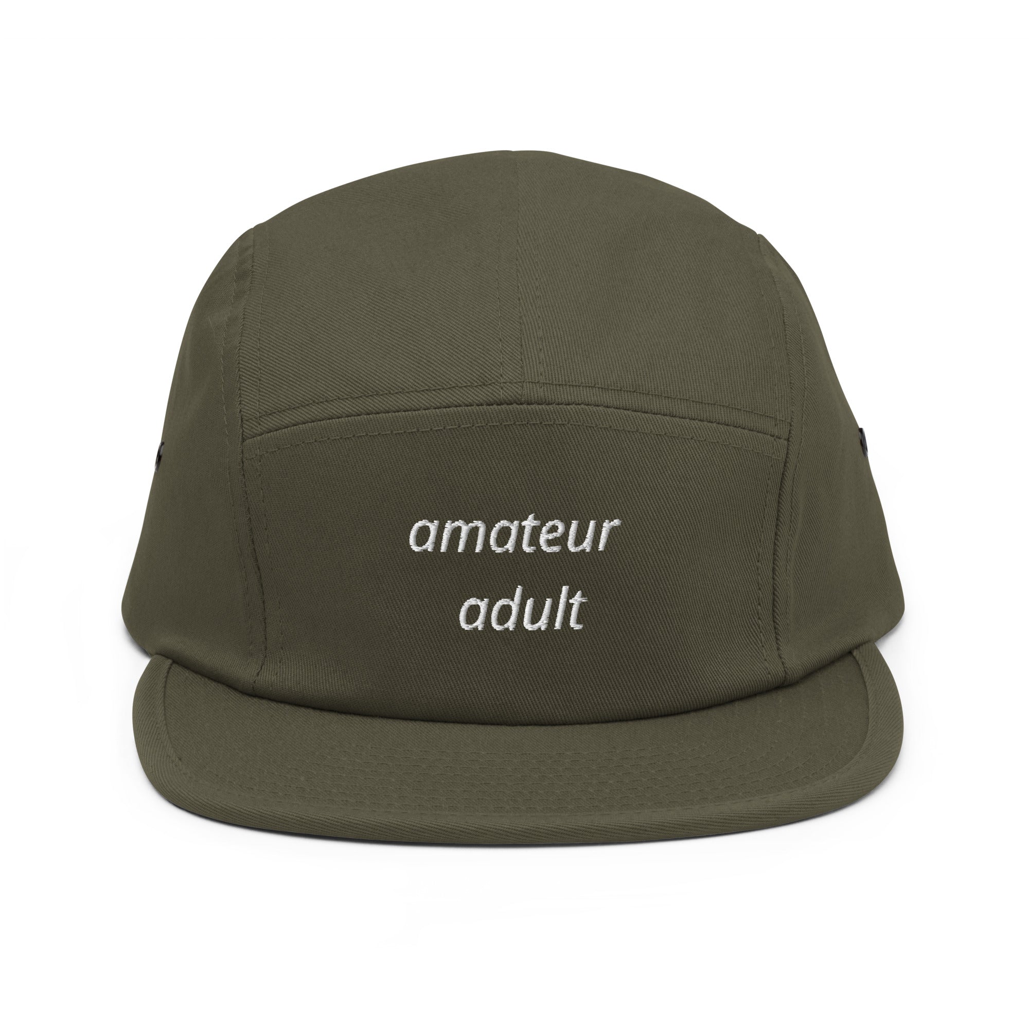 Amateur Adult five panel cap by Robin Gnarly — olive, front