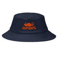 He Who Sleeps Catches No Fish bucket hat by Robin Gnarly — navy, front