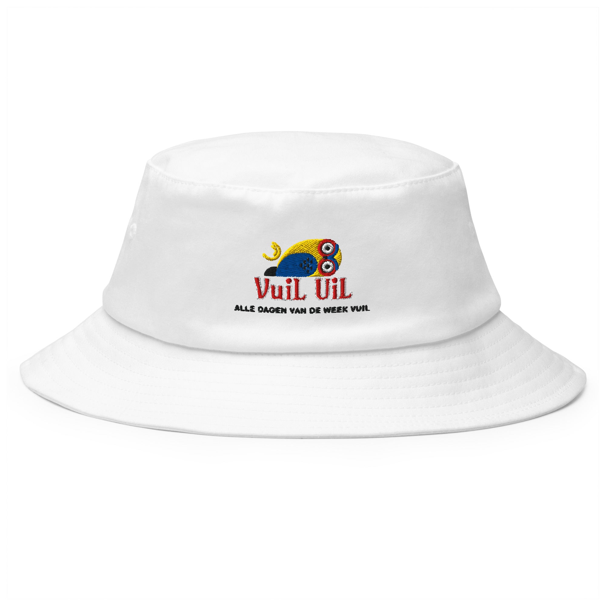 Vuil Uil bucket hat by Robin Gnarly — white, front