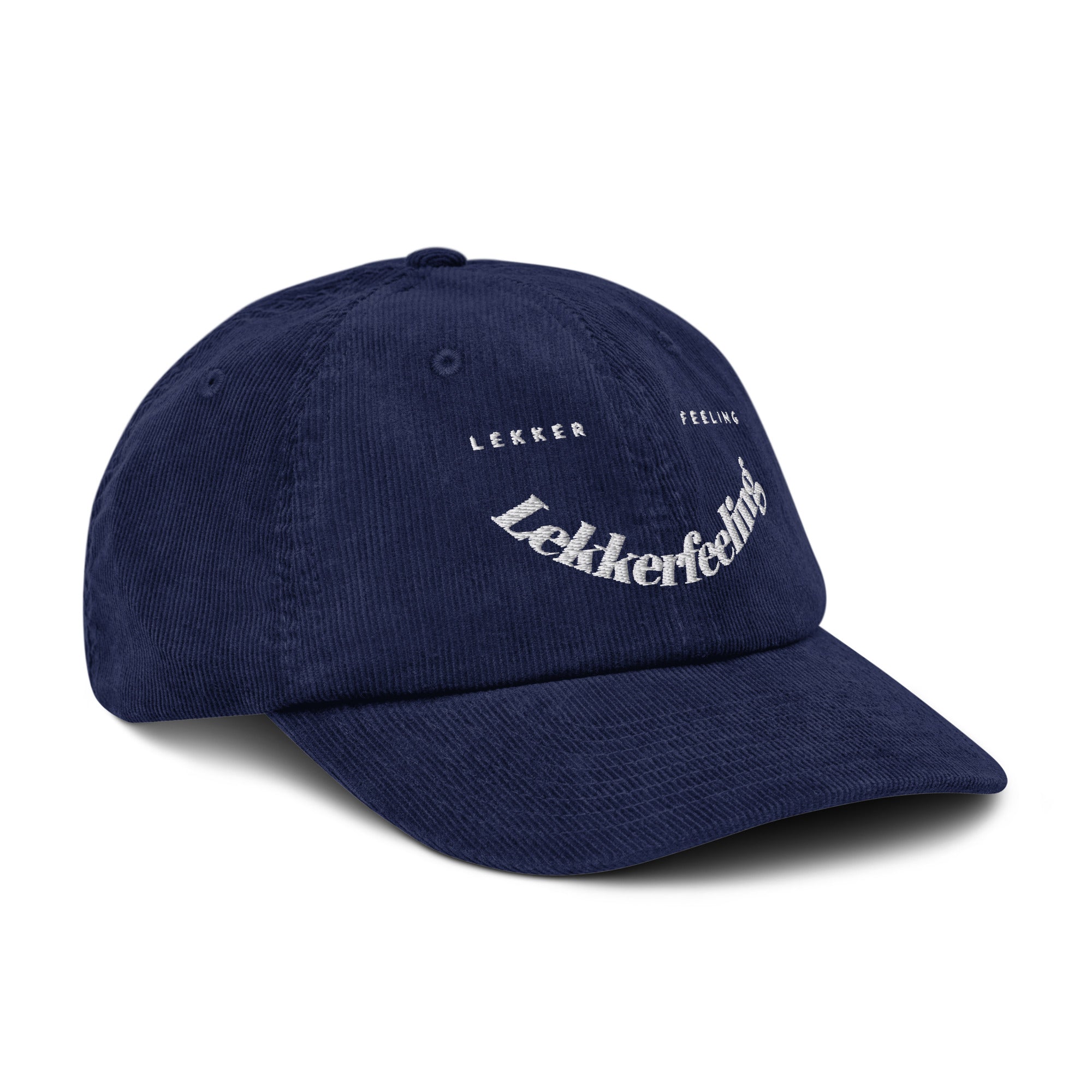 Lekker Feeling corduroy cap by Robin Gnarly — navy, right side
