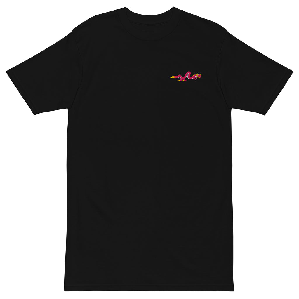 Gnarly Dragon heavyweight tee men's by Robin Gnarly — black, front