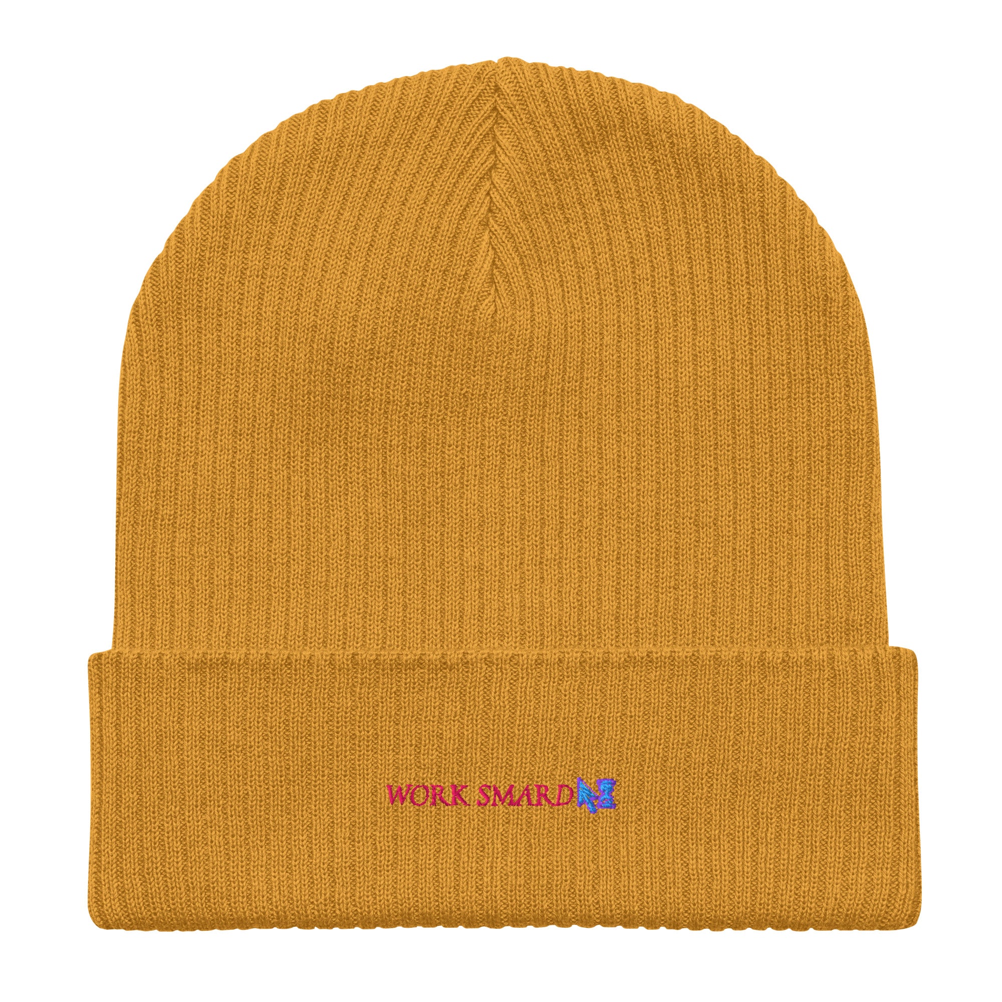 Work Smard beanie by Robin Gnarly — mustard yellow, front
