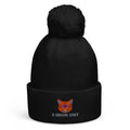 5-MEOW-DMT Pom Pom Beanie by Robin Gnarly — black, front