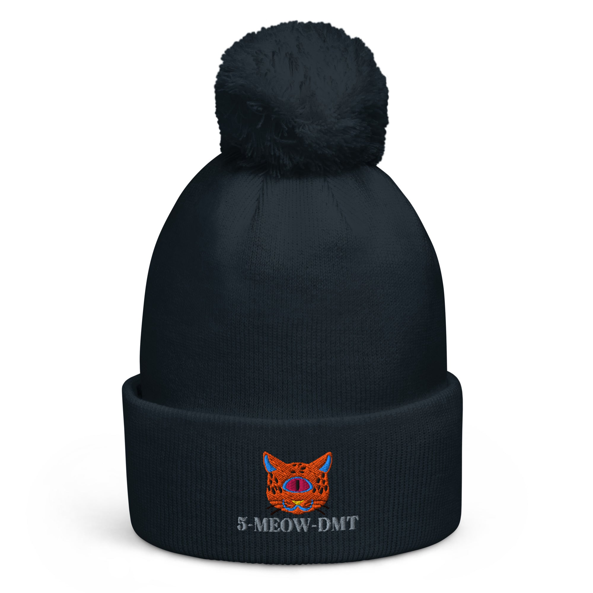 5-MEOW-DMT Pom Pom Beanie by Robin Gnarly — french navy, front