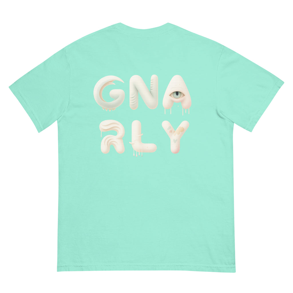 Gnarly Dragon heavyweight tee by Robin Gnarly — chalky mint, back