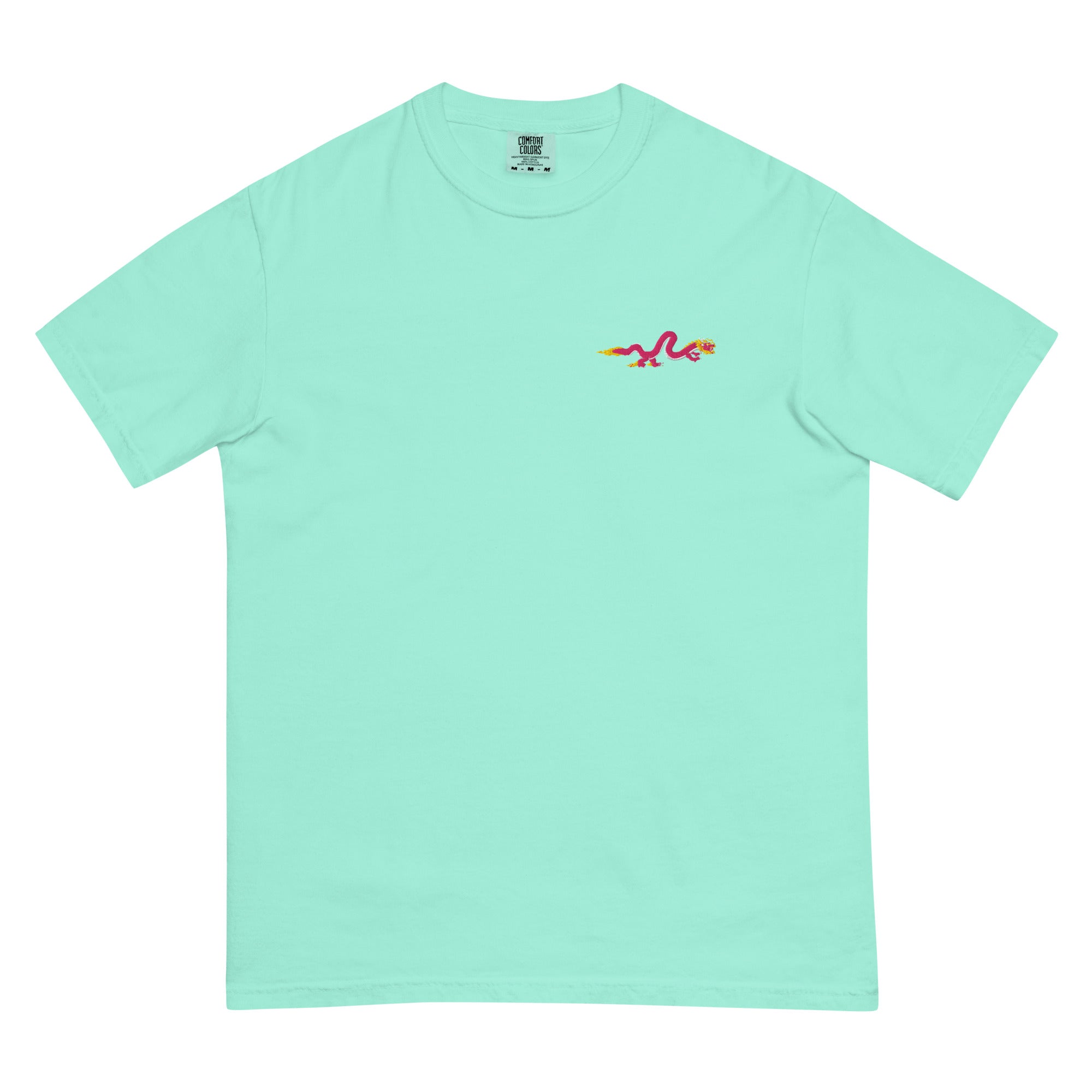 Gnarly Dragon heavyweight tee by Robin Gnarly — chalky mint, front