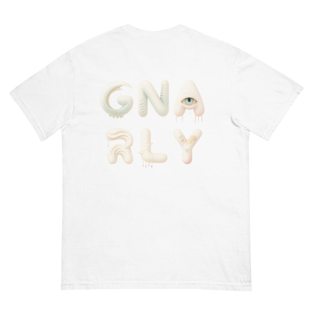 Gnarly Dragon heavyweight tee by Robin Gnarly — white, back