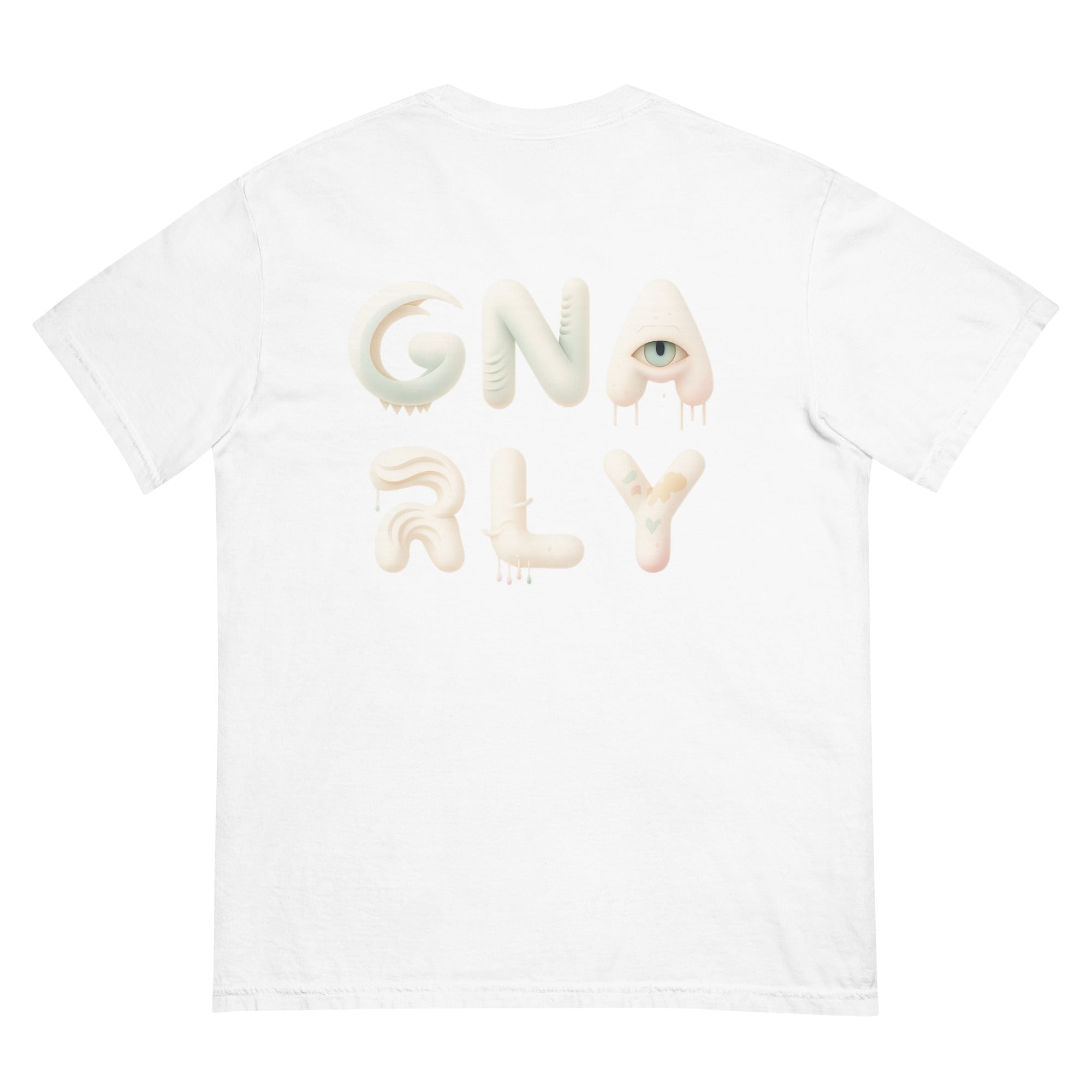 Gnarly Dragon heavyweight tee by Robin Gnarly — white, back