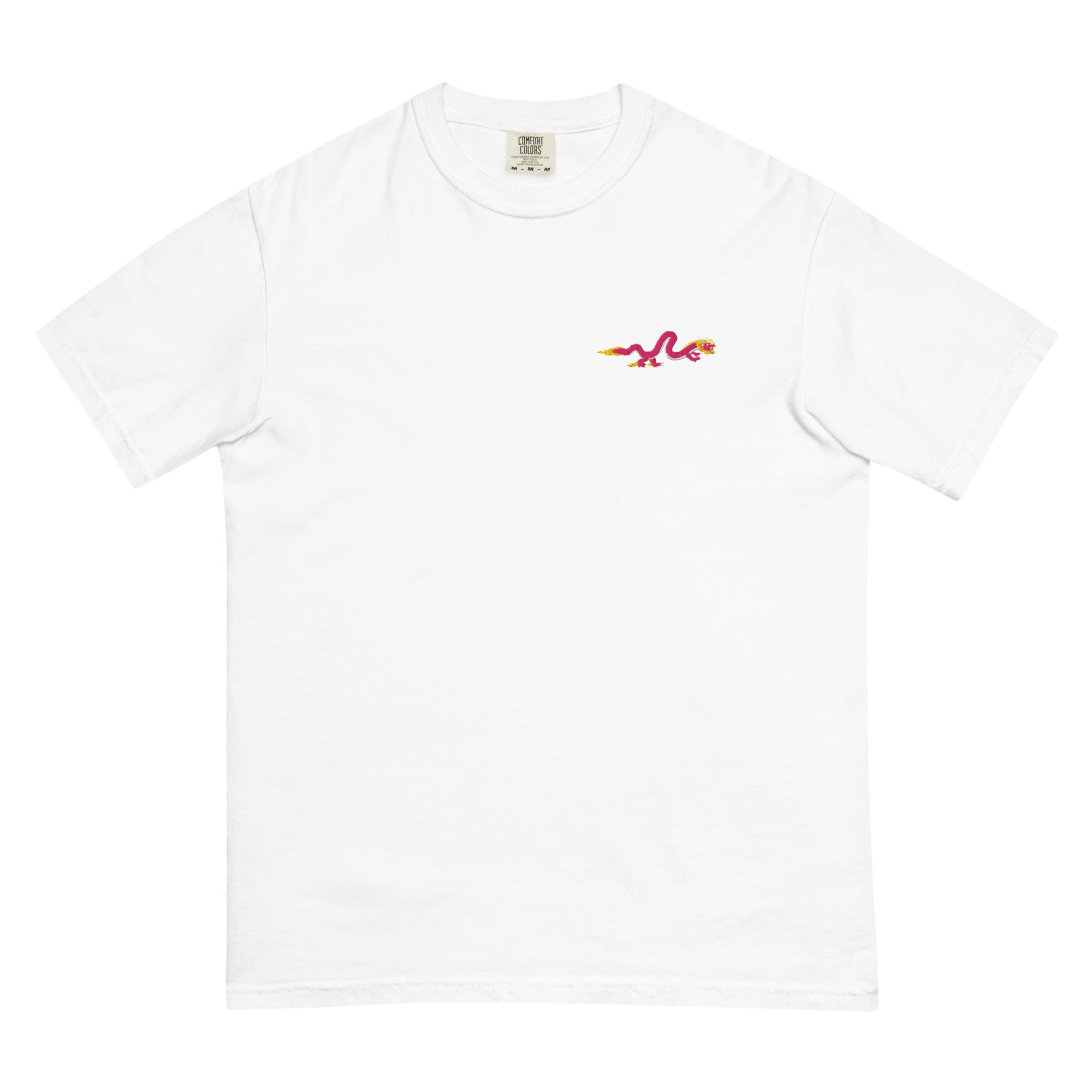Gnarly Dragon heavyweight tee by Robin Gnarly — white, front