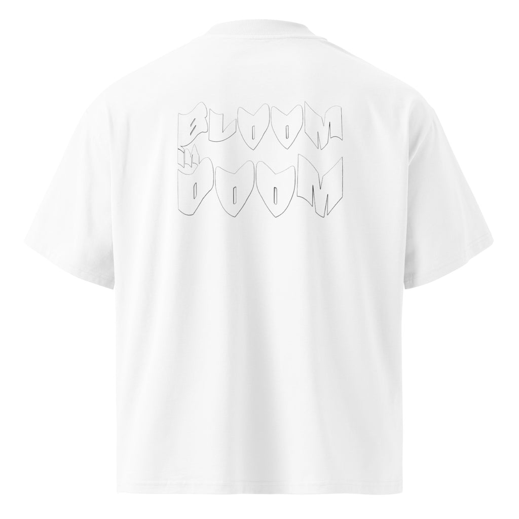 DEJAVOODOO Bloom in Doom oversized high neck tee by Robin Gnarly — white, back