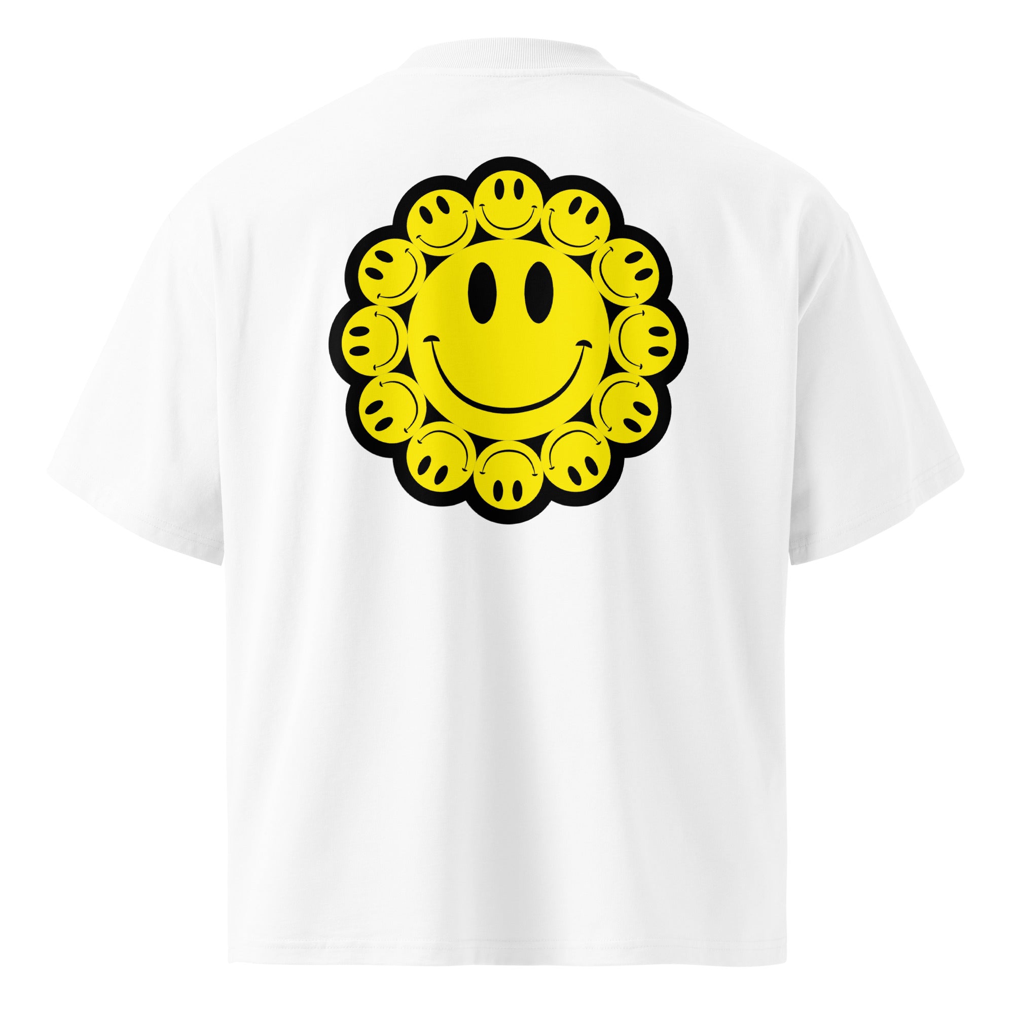 Solo Crew high neck tee Bloom Back by Robin Gnarly — white, back with bloom print