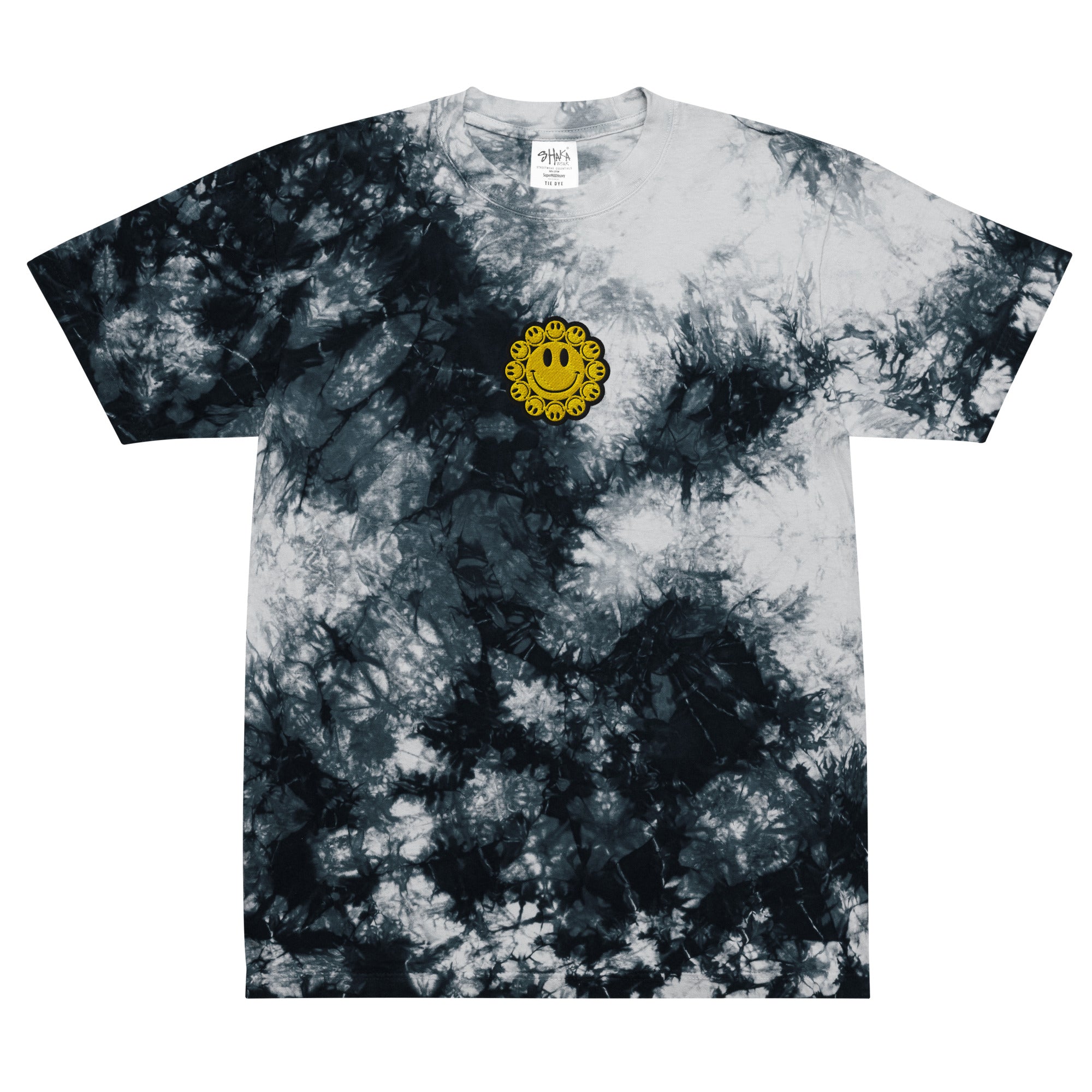 DEJAVOODOO spiral tee oversized by Robin Gnarly — black and white tie-dye, front