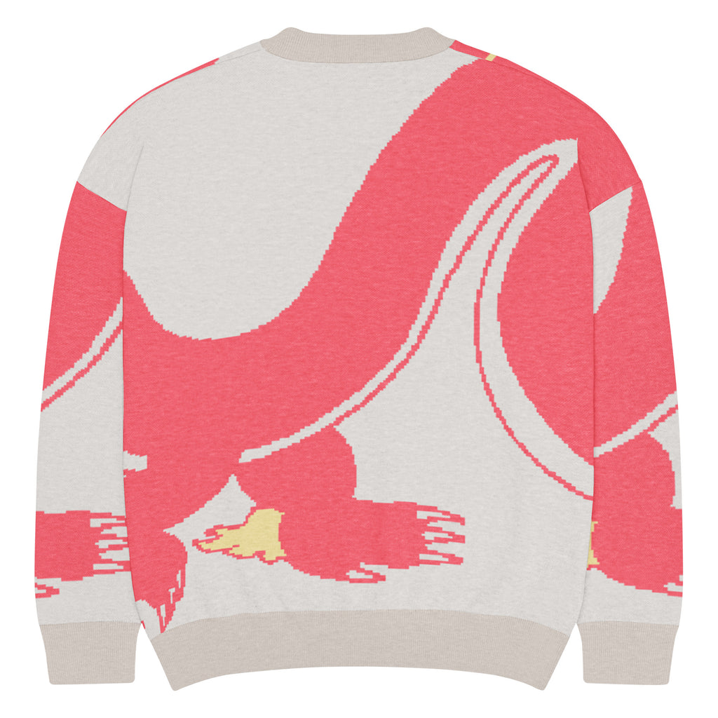 Gnarly Dragon knitted crew neck sweater by Robin Gnarly — back, size XL
